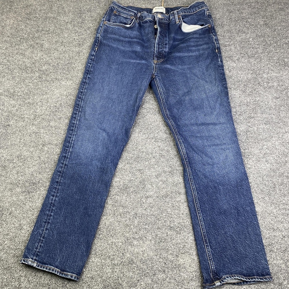 AGOLDE Jeans Womens 31 Blue Riley Long High Rise Straight Slim Stretch Denim